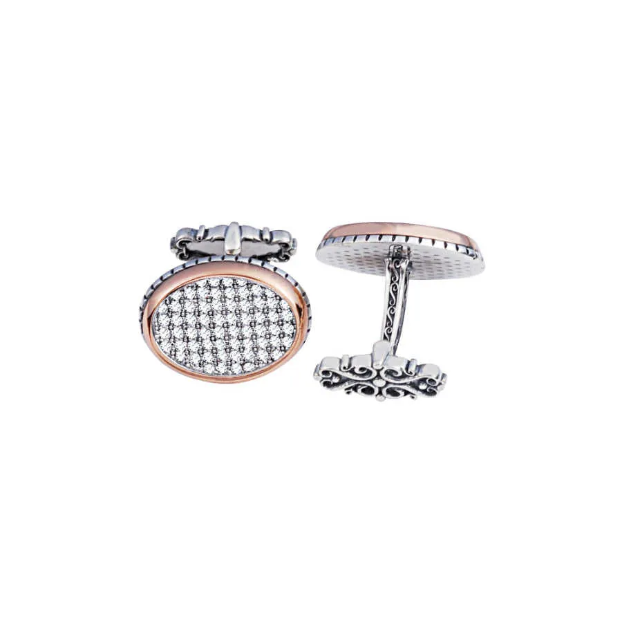 Silver White Zircon Stone Oval Design Cufflink