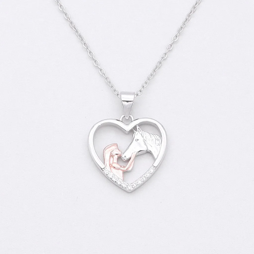 Sterling Silver Girl and Horse Necklace