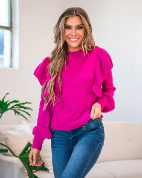 Sydney Ruffle Shoulder Sweater - Magenta