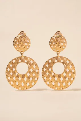 Teresa Round Woven Drop Clip-on Earrings - Gold