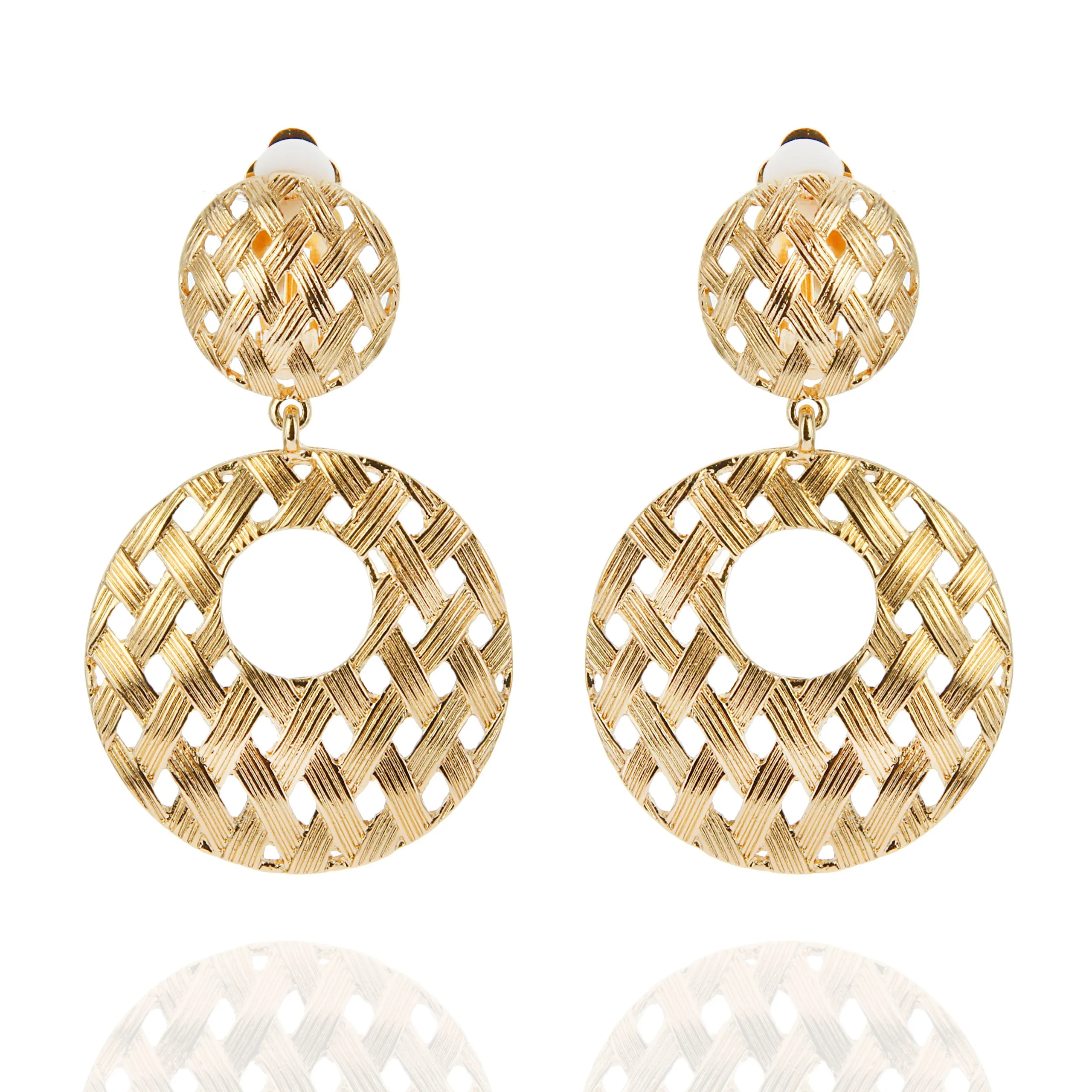 Teresa Round Woven Drop Clip-on Earrings - Gold