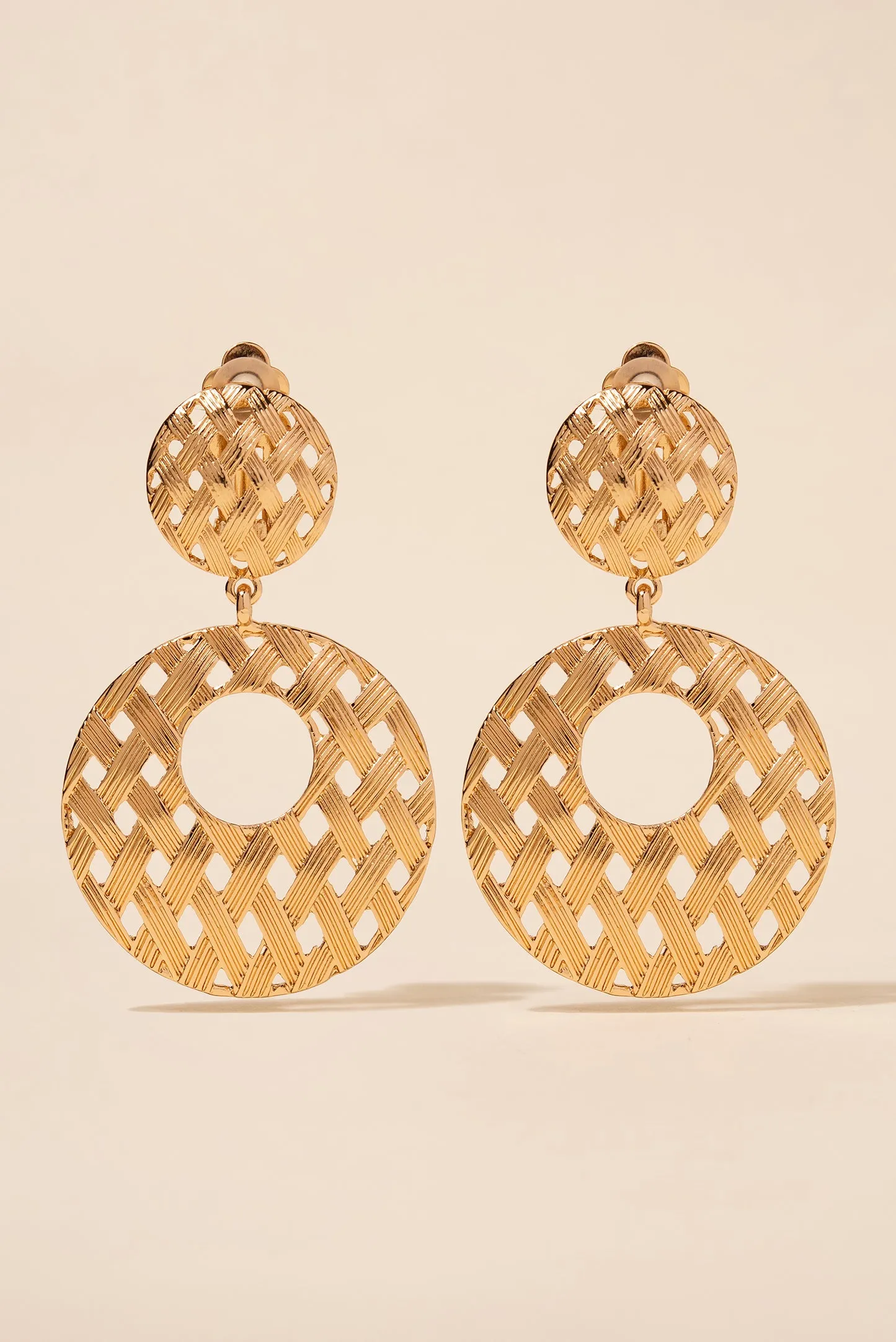 Teresa Round Woven Drop Clip-on Earrings - Gold