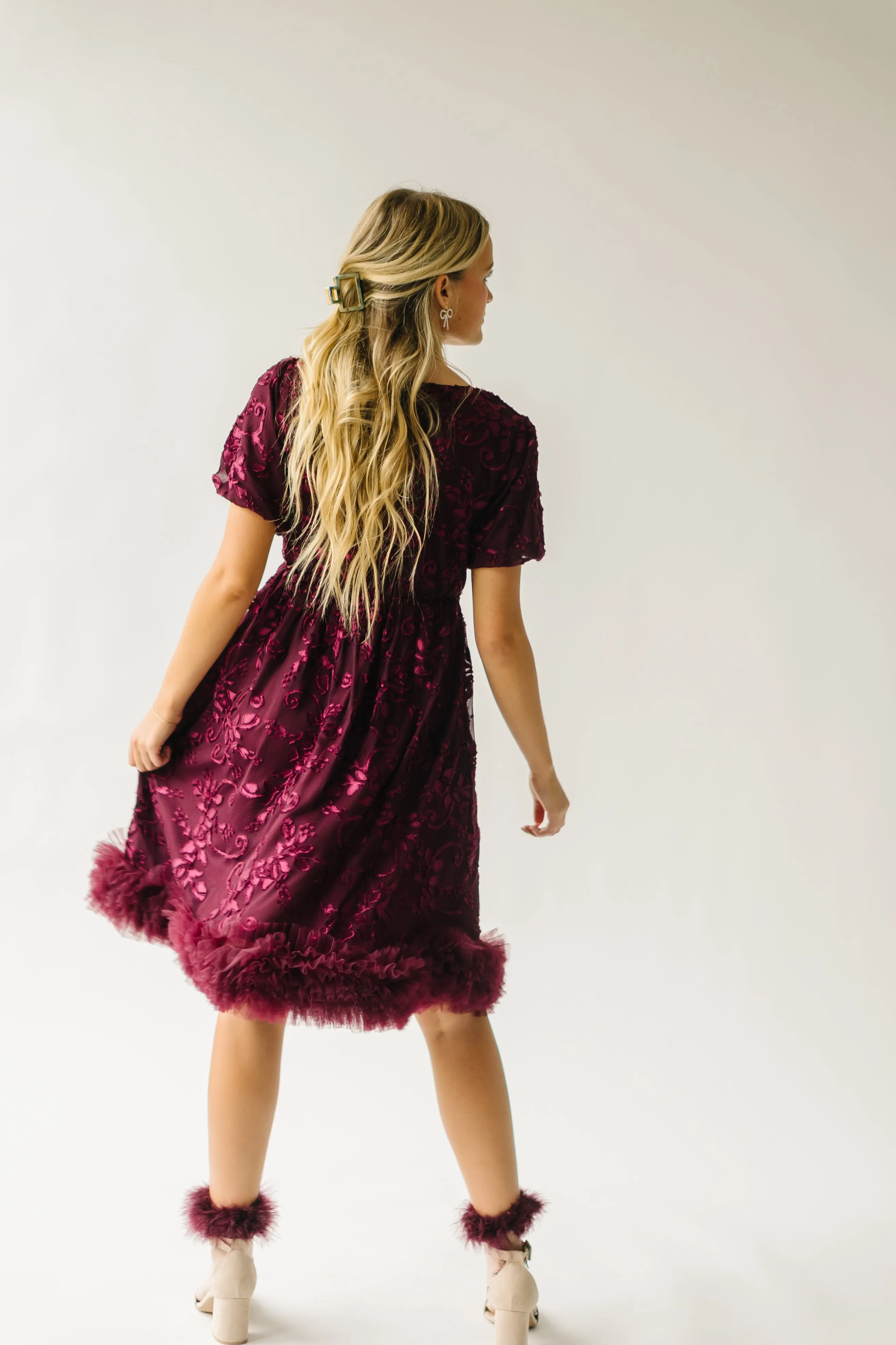 The Surls Fringe Trim Detail Dress in Burgundy