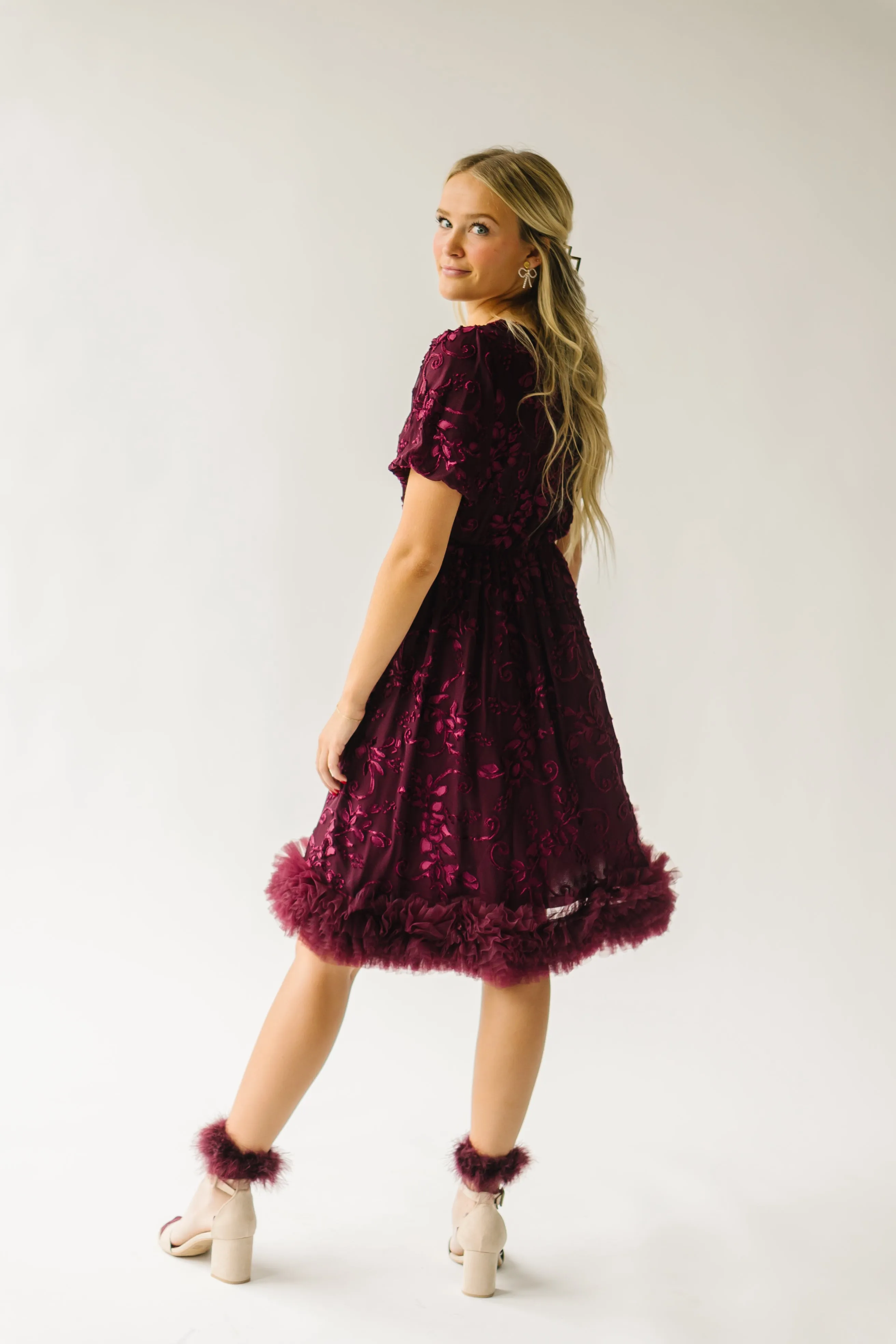 The Surls Fringe Trim Detail Dress in Burgundy