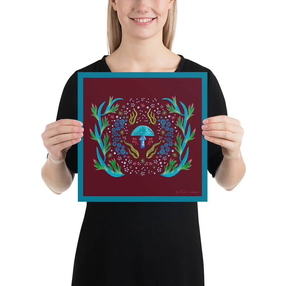 Turquoise Mushroom Poster