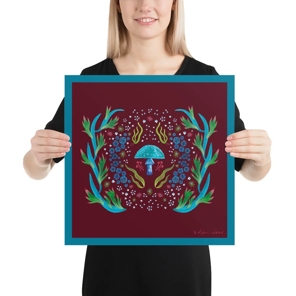 Turquoise Mushroom Poster