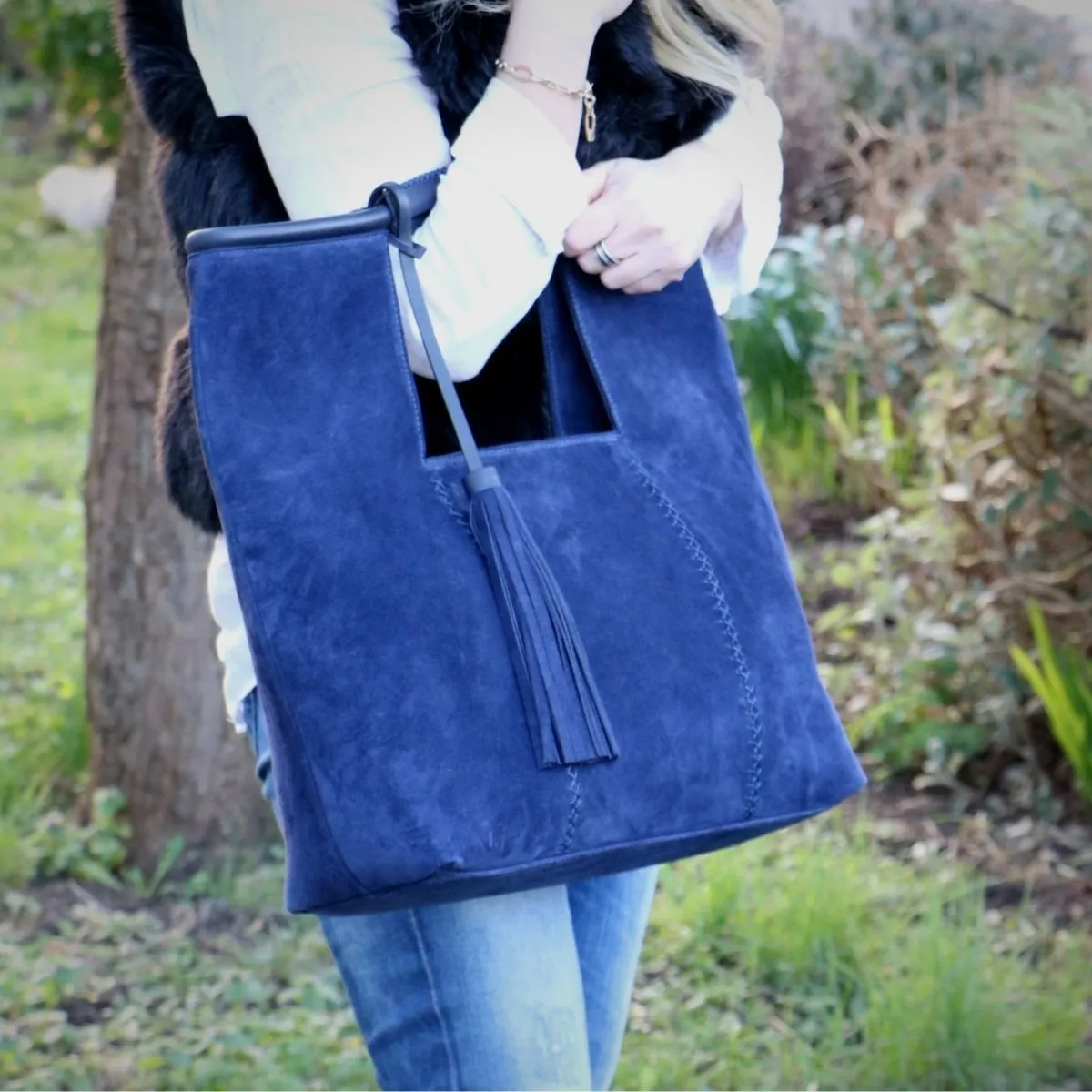 Zeta Suede Leather Large Handbag & Shoulder Bag